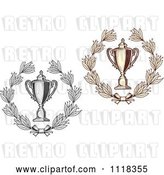 Vector Clip Art of Retro Sepia and Grayscale Wreaths and Trophy Cups 2 by Vector Tradition SM
