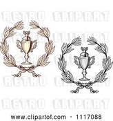 Vector Clip Art of Retro Sepia and Grayscale Wreaths and Trophy Cups by Vector Tradition SM
