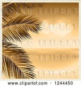 Vector Clip Art of Retro Sepia Beach with Palm Branches and a Border by Elaineitalia