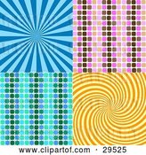 Vector Clip Art of Retro Set of Blue, Pink, Brown, Green and Orange Backgrounds of Bursts, Patterns and Swirls by KJ Pargeter