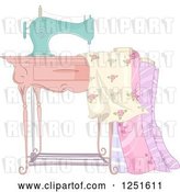 Vector Clip Art of Retro Sewing Machine with Fabric by BNP Design Studio