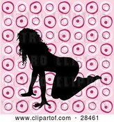 Vector Clip Art of Retro Sexy Black Silhouetted Lady Crawling on a Pink Circle Background by KJ Pargeter