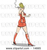 Vector Clip Art of Retro Sexy Blond Bombshell Lady Wearing a Tight Orange Dress Looking Back and Smoking a Cigarette Clipart Illustration by Andy Nortnik