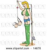 Vector Clip Art of Retro Sexy Blond Lady in Fishing Gear, Holding up Her Bra in a Hook Clipart Illustration by Andy Nortnik