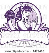 Vector Clip Art of Retro Sexy French Maid Holding a Feather Duster in a Circle over a Banner and Web by Patrimonio