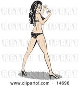 Vector Clip Art of Retro Sexy Long Haired Brunette Lady in a Polka Dot Bikini, Looking Back over Her Shoulder Clipart Illustration by Andy Nortnik
