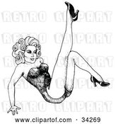 Vector Clip Art of Retro Sexy Pinup Girl Leaning Back on Her Hands, Kicking up Her Leg by C Charley-Franzwa