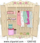 Vector Clip Art of Retro Shabby Chic Armoire with Ladies Clothing by BNP Design Studio