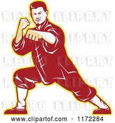 Vector Clip Art of Retro Shaolin Kung Fu Martial Artist in a Fighting Stance by Patrimonio