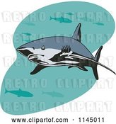 Vector Clip Art of Retro Shark Swimming with Fish 1 by Patrimonio