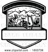 Vector Clip Art of Retro Shield with Heavy Equipment Used in Tree Mulching Bush Hogging and Excavation Services in by Patrimonio
