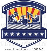 Vector Clip Art of Retro Shield with Heavy Equipment Used in Tree Mulching Bush Hogging and Excavation Services with Rays by Patrimonio