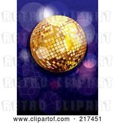 Vector Clip Art of Retro Shiny Gold Disco Ball with Purple and Blue Sparkles by MilsiArt