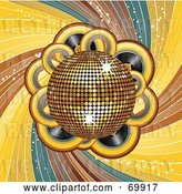 Vector Clip Art of Retro Shiny Golden Disco Ball over Records and Swirls by Elaineitalia