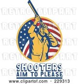 Vector Clip Art of Retro Shooters Aim to Please Text Under a Guy with a Shotgun by Patrimonio