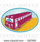 Vector Clip Art of Retro Shuttle Bus in an Oval of Sunshine by Patrimonio