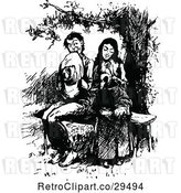 Vector Clip Art of Retro Shy Courting Couple on a Bench by Prawny Vintage