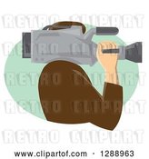Vector Clip Art of Retro Side View of a Male Cameraman Working in a Green Oval by Patrimonio