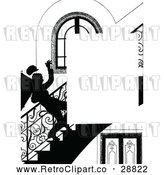 Vector Clip Art of Retro Silhouetted Boy Falling down Stairs Page Border by Prawny Vintage