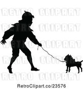 Vector Clip Art of Retro Silhouetted Boy Walking a Dog by Prawny Vintage