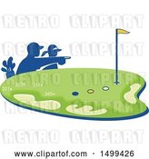 Vector Clip Art of Retro Silhouetted Caddie and Golfer over a Golf Course by Patrimonio