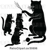 Vector Clip Art of Retro Silhouetted Cats Playing by Prawny Vintage