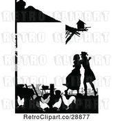 Vector Clip Art of Retro Silhouetted Couple and Chickens Page Border by Prawny Vintage