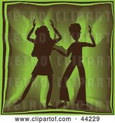 Vector Clip Art of Retro Silhouetted Dancing Couple Grooving at a Green Party by Kaycee