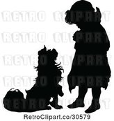 Vector Clip Art of Retro Silhouetted Dog Begging to a Girl by Prawny Vintage