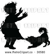 Vector Clip Art of Retro Silhouetted Dog Biting a Girls Dress by Prawny Vintage