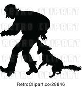 Vector Clip Art of Retro Silhouetted Dog Biting a Guy by Prawny Vintage