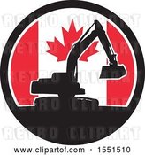 Vector Clip Art of Retro Silhouetted Excavator Machine in a Canadian Flag Circle by Patrimonio