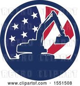 Vector Clip Art of Retro Silhouetted Excavator Machine in an American Flag Circle by Patrimonio