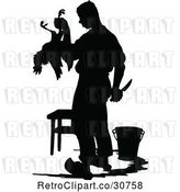 Vector Clip Art of Retro Silhouetted Farmer Butchering a Chicken by Prawny Vintage