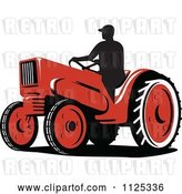 Vector Clip Art of Retro Silhouetted Farmer on a Tractor by Patrimonio