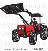 Vector Clip Art of Retro Silhouetted Farmer Operating a Loader Tractor by Patrimonio