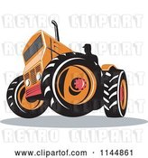 Vector Clip Art of Retro Silhouetted Farmer Operating an Orange Tractor by Patrimonio