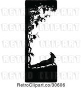 Vector Clip Art of Retro Silhouetted Fox and Tree Border by Prawny Vintage