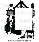 Vector Clip Art of Retro Silhouetted Girl and Mother Page Border by Prawny Vintage