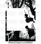 Vector Clip Art of Retro Silhouetted Girl Swinging Page Border by Prawny Vintage