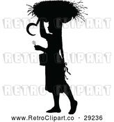 Vector Clip Art of Retro Silhouetted Girl with a Basket on Her Head by Prawny Vintage