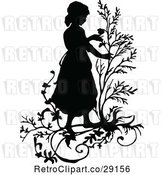 Vector Clip Art of Retro Silhouetted Girl with Branches by Prawny Vintage