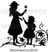 Vector Clip Art of Retro Silhouetted Girls Playing by Prawny Vintage