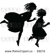 Vector Clip Art of Retro Silhouetted Girls Running by Prawny Vintage