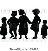 Vector Clip Art of Retro Silhouetted Group of KChildren by Prawny Vintage