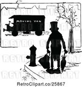 Vector Clip Art of Retro Silhouetted Guy and Moving Van by Prawny Vintage