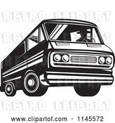 Vector Clip Art of Retro Silhouetted Guy Driving a Van by Patrimonio