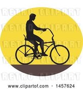 Vector Clip Art of Retro Silhouetted Guy Riding an Easy Rider Bicycle in an Oval by Patrimonio
