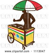 Vector Clip Art of Retro Silhouetted Ice Push Cart Vendor with an Italian Umbrella by Patrimonio