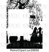 Vector Clip Art of Retro Silhouetted KChildren and Tree Page Border by Prawny Vintage